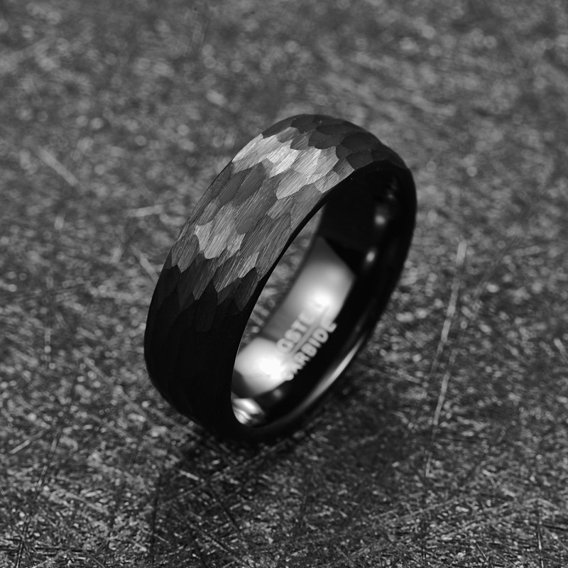 8mm svart wolfram bryllup band for menn mangefasetterte hamret børstet finish menn ringer aaa