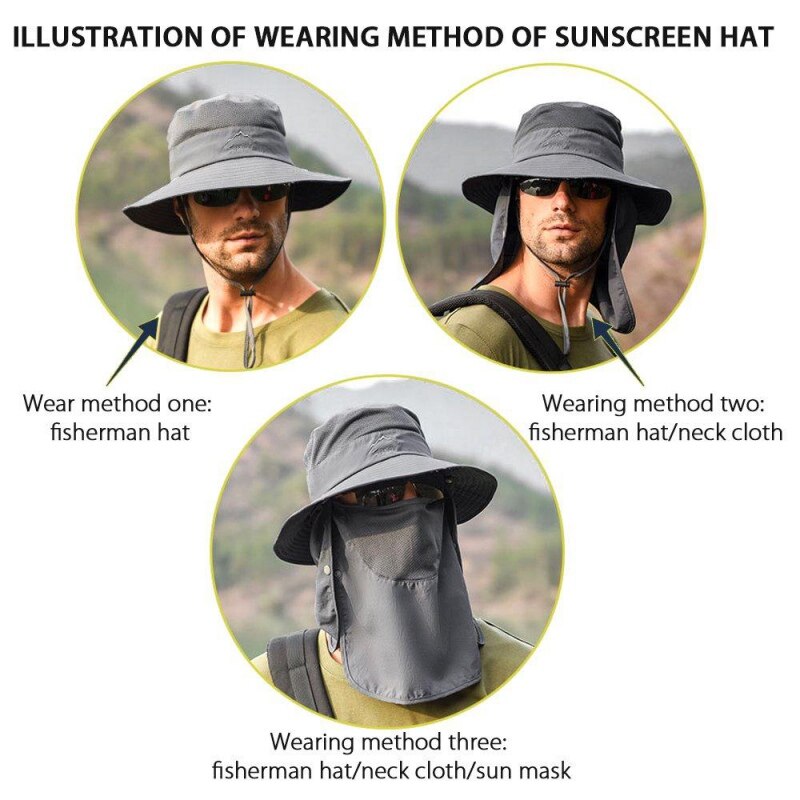 Summer Quick-drying Boonie Men Women Hat Outdoor Face Mask Wide Brim Bucket Hat Sun Protection Cap