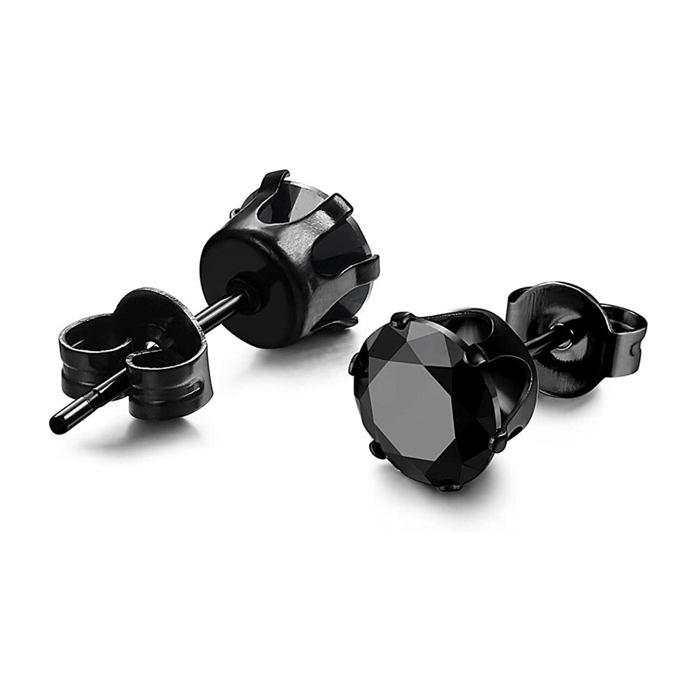 3 Pairs Stainless Steel Black Stud Earrings for Men Women CZ Earrings 6mm Available