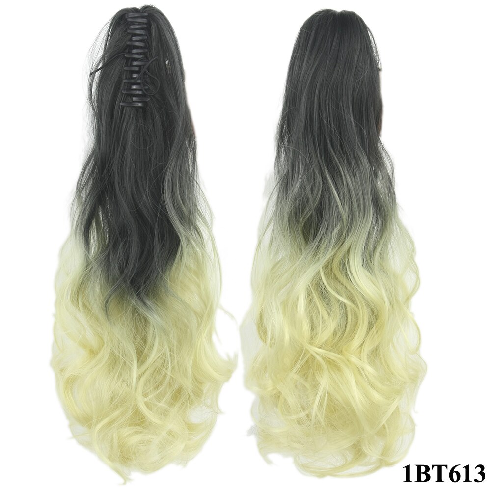 Soowee – Postiche Queue De Cheval synthétique à pince, 24 pouces, Extensions De cheveux ondulés gris ombré, Postiche Queue De Cheval: T1B/4/30