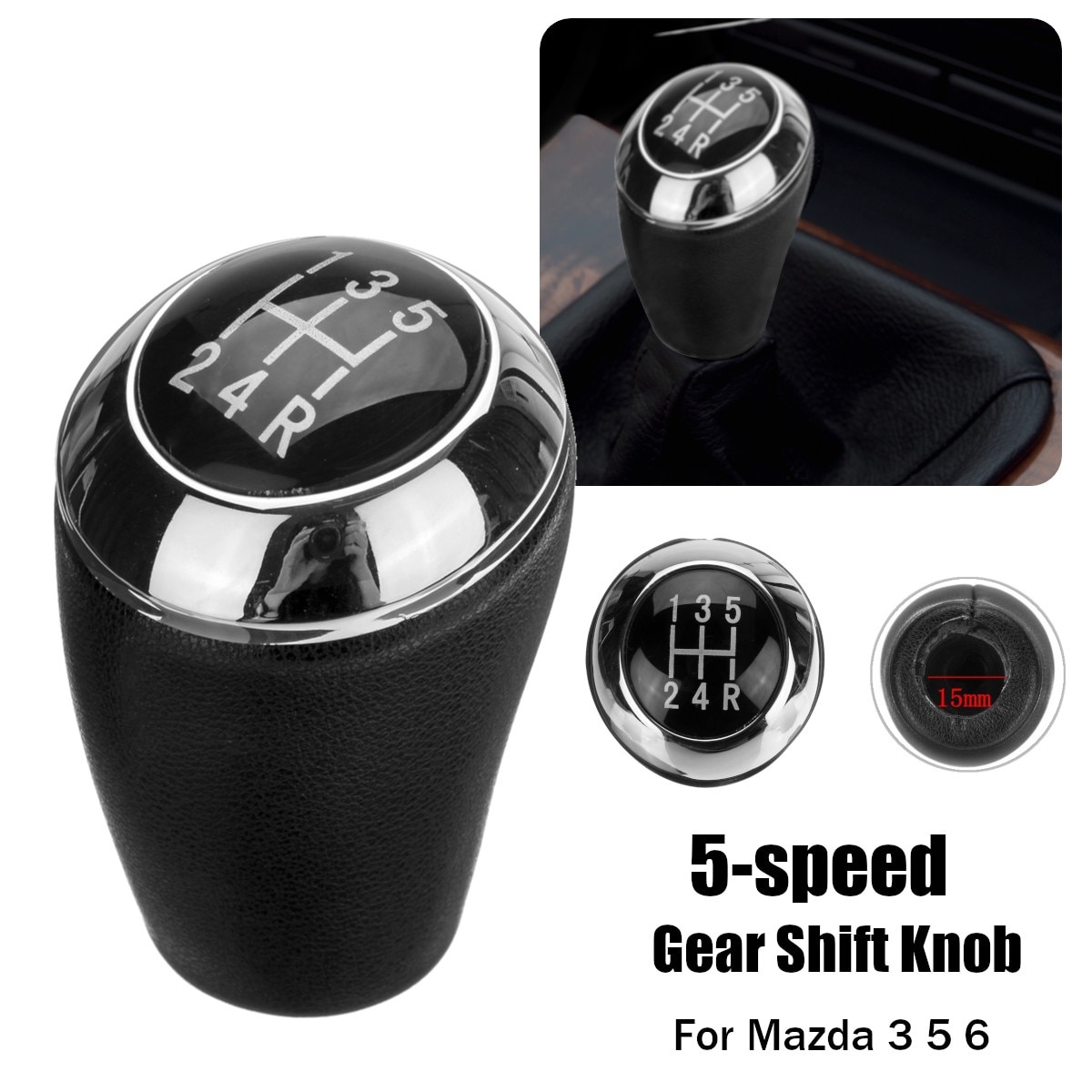 5 Speed PU Lederen Auto Manual Pookknop Stick Versnellingshendel Voor Mazda 3 5 6