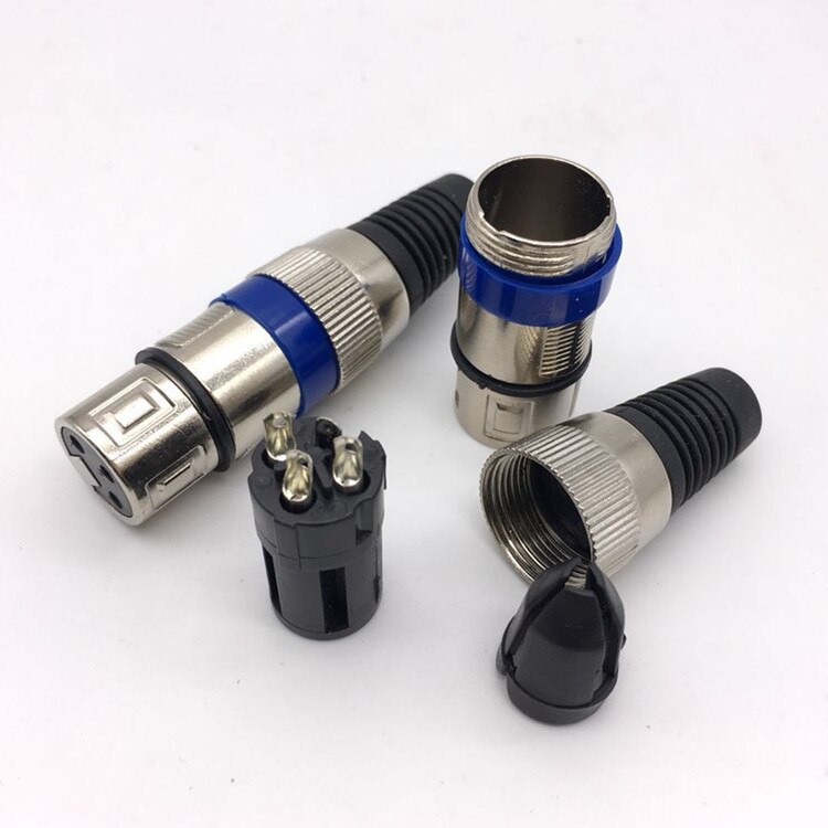 4 stück kurze xlr-stecker (männlich/weiblich), 3 -adrig, ktv-mikrofon-spezifischer anschluss, blauer runder metall-xlr-stecker, xlr-anschluss