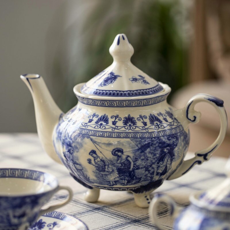 British Coffee Cup Set Retro Afternoon Tea Set Black Tea Cup Saucer Creamer Sugar Pot Big Plate Kithenware Supplies: Tea Pot 1100ml