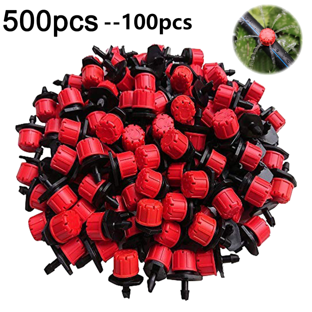 500-100 Uds. Gocciones de riego ajustables de 1/4 pulgadas, aspersores giratorios, microaspersores de riego por goteo para balcón, invernadero