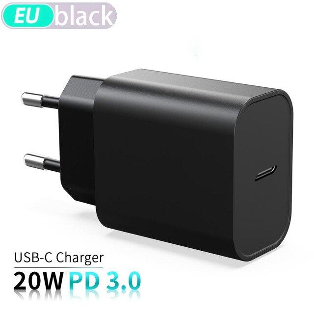 Fast Charger Type C For iPhone 11Pro 12 Pro 12Pro Max Samsung S 21 Ultra S20 Xiaomi 11 Redmi K40 Apple Huawei 18W 20W USB-C 3.0: EU 20W Plug Black