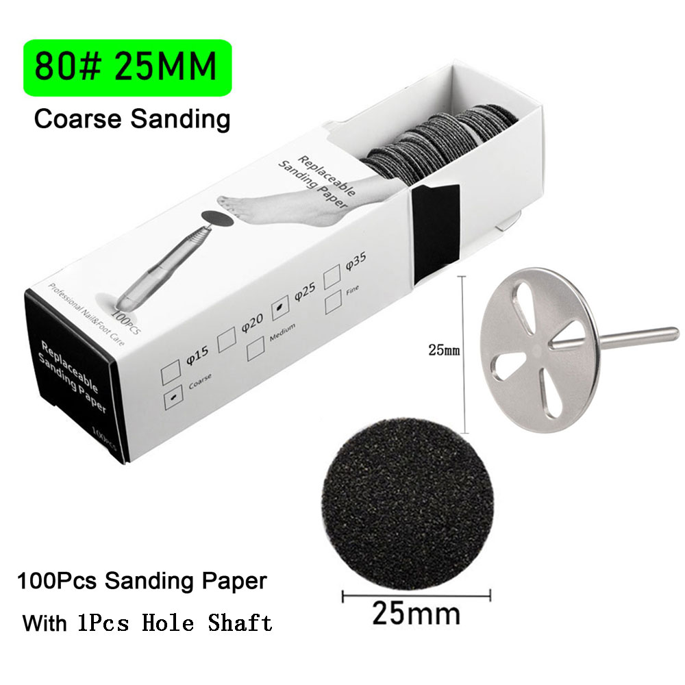 Papel de lija con boquilla de Metal para limas de pies, herramienta para quitar callos de piel muerta, herramienta de pedicura para cutículas, juego de papel de lija, 100 Uds.: Blanco