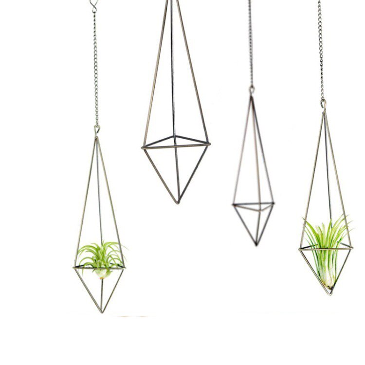 4 pacco Appeso Impianto di aria Supporto per Tillandsia Schermo Geometrica Fioriera con Catene Complementi Arredo Casa per aria Piante, bronzo