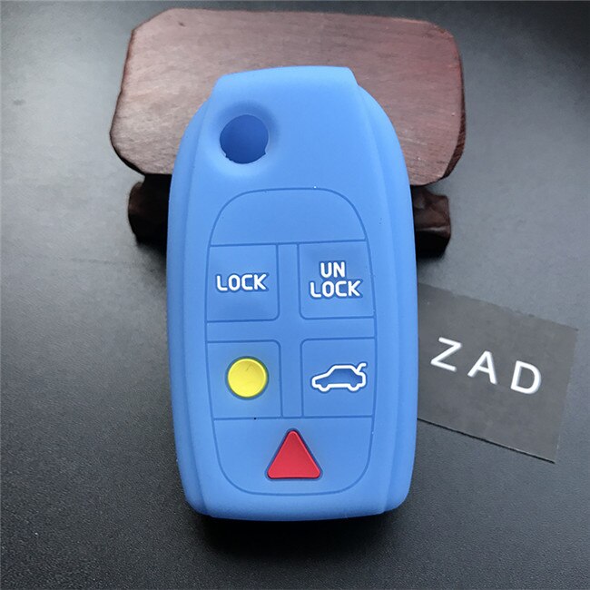 ZAD-funda de silicona para llave de coche, funda protectora para Volvo S80 S60 V70 XC70 XC90 D05 plegable, abatible, 5 botones, mando a distancia: light blue
