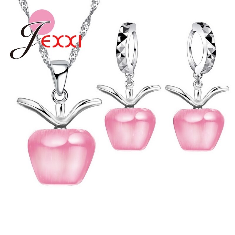 5 farben Optionen Neue Heiße glänzend 925 Sterling Silber Mit SchöNe Apfel Katze Augen Stein Anhänger Halskette/Ohrring Schmuck-einstellen: Rosa