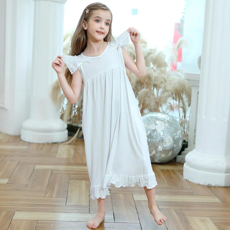 Girls Leisure Nightdress Soft Cotton Sleeping Dress Kids Sleepwear Ankle Length Home Clothing Nighty Comfortable Nightgowns
