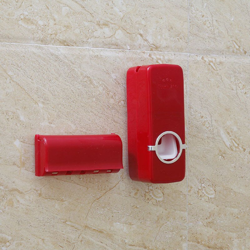 1 Set Automatic Toothpaste Dispenser Toothbrush Holder Wall Mount Type Bathroom Accessories Set Tooth Brush Holder: Red