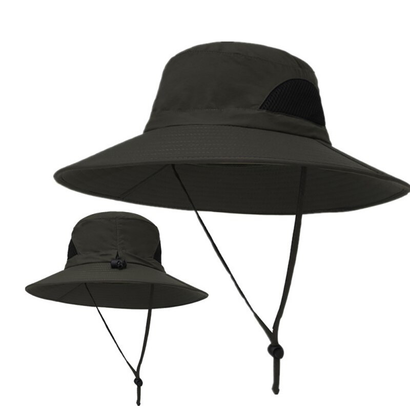 Fisherman Bucket Cap Nylon Wide Brim Sunshade Anti UV Waterproof Folding Outdoor Hat Head Wear With Adjustable Chin Strap