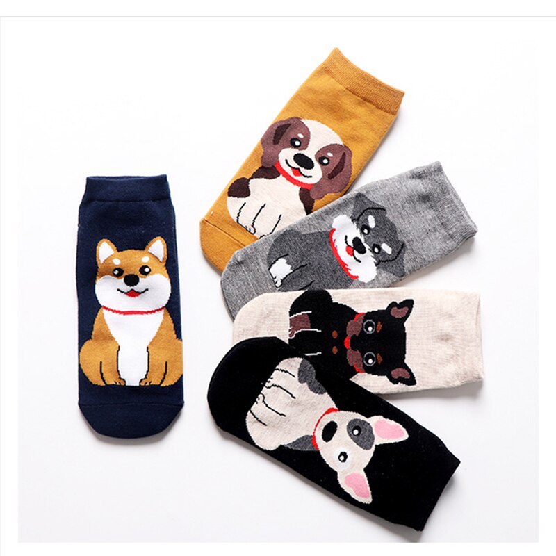 Primavera otoño lindo Animal mujeres algodón calcetines cortos Tide Dog Kawaii Bull Terrier Beagle japonés Casual Happy Funny Calcetines