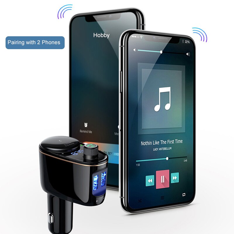 JINSERTA Bluetooth FM Transmitter Car Music MP3 Player Hands Free Car Kit Cigarette Lighter Power Adapter Splitter USB Charger