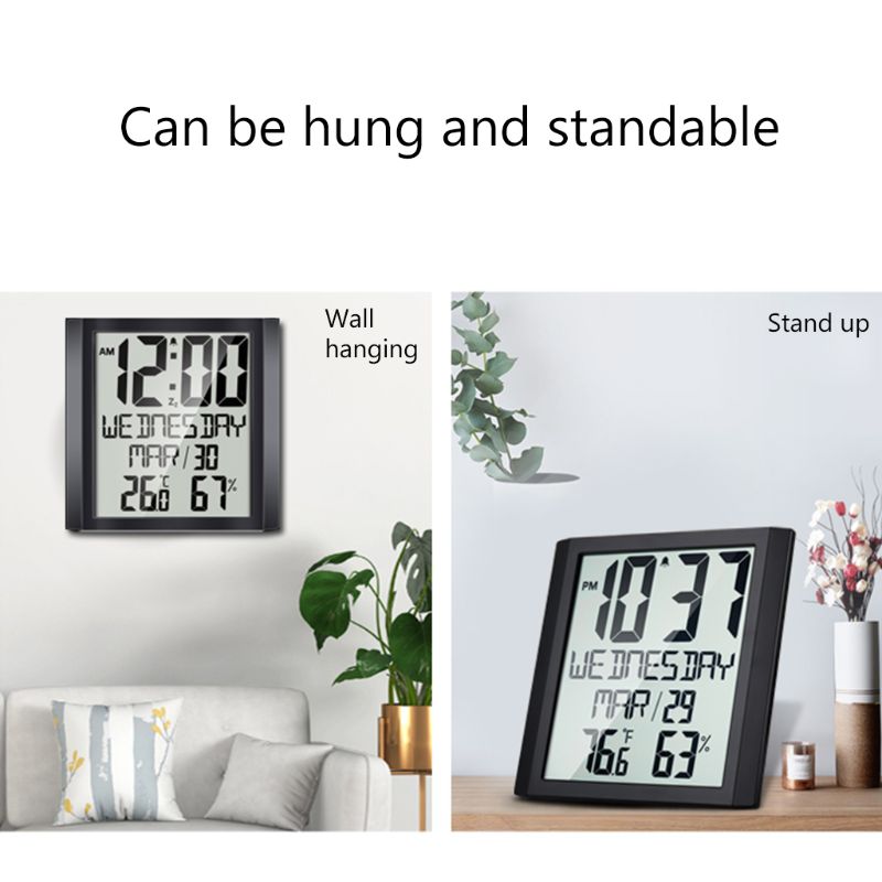 Wall Clock Extra Large Digital Display Time Day Calendar Indoor Thermometer Hygrometer Table Desk Stand &amp; Wall Hanging