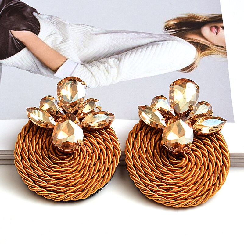 Kleurrijke Kristallen Oorbellen Strass Handgemaakte Ronde Earring Sieraden Accessoires Voor Vrouwen: Brown