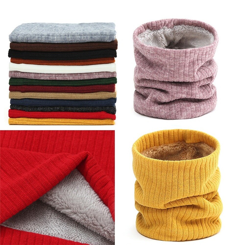 Women Knitted Scarf Solid Winter Snood Scarves Lady Warm Wool Fur Thick Unisex Men Neck Scarfs Ring Accessories
