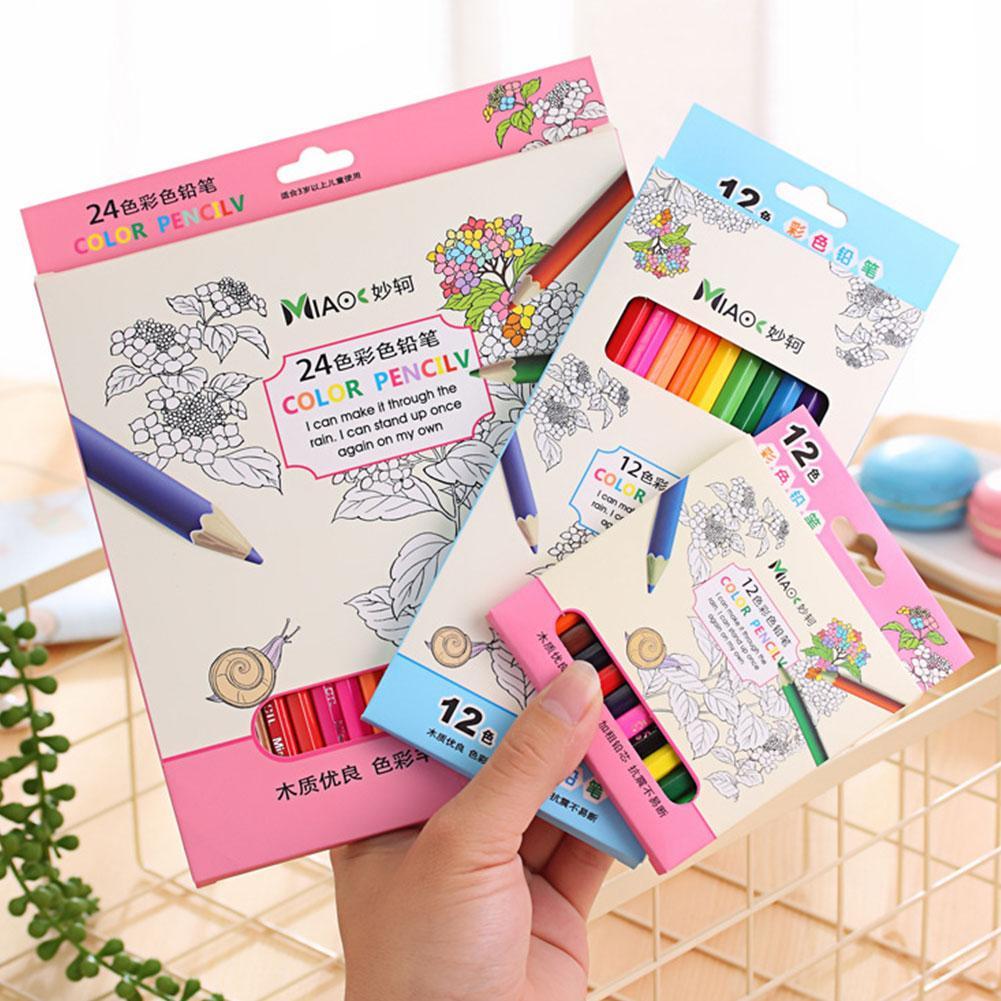 Lápiz de madera de colores Kawaii para niños, grafiti de madera para dibujar, suministros de pintura de arcoíris para la escuela, 12/24 colores