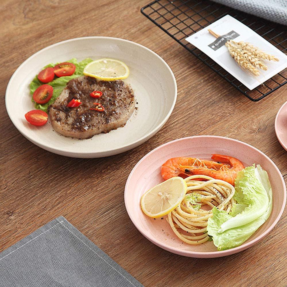 4 Pcs Round Four Color Wheat Straw Plate Dishwasher and Microwave Safe Easy Clean Tableware Plates for Candy Dessert Noodle