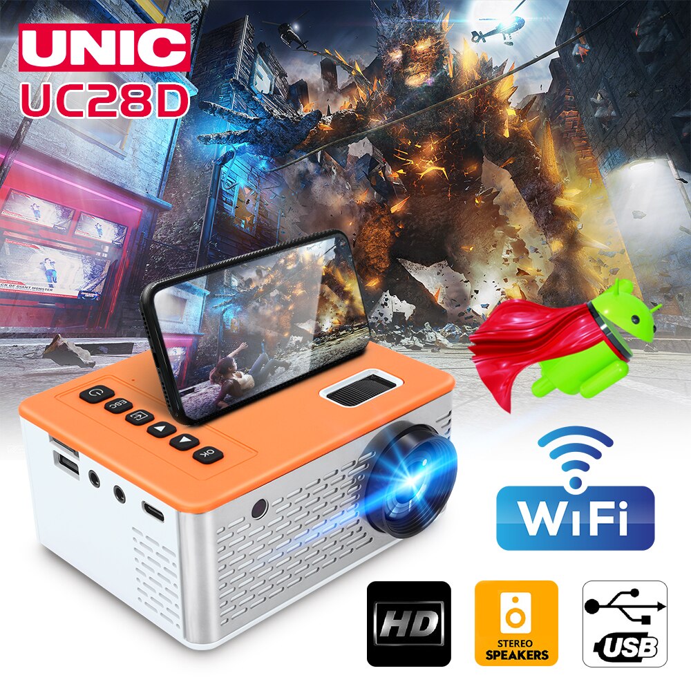 UNIC UC28D LED micro projector 480x272 pixels support 1080P HDMI-compatible USB audio portable home media video player