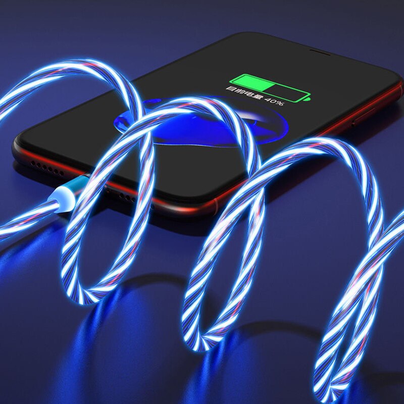 LED che scorre illuminano USB Sync tipo-c cavo dati caricabatterie IPhone cavo di ricarica