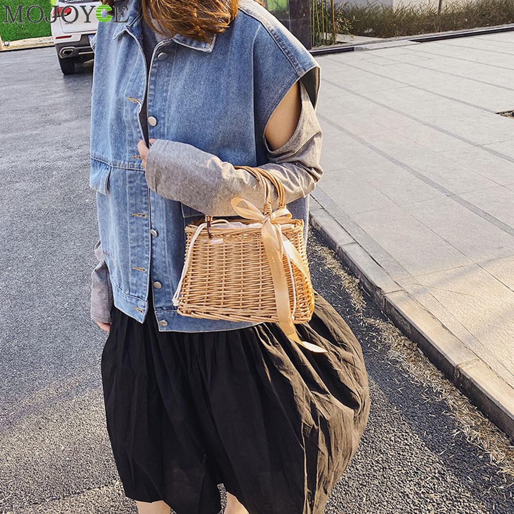 Håndlaget vevd stråveske kvinner kurv totes sommer bohem strand damer rotting strikket håndlaget kintted crossbody tote