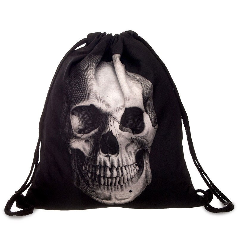 Drawstring Bag Women Unicorn Skull Backpack 3D Printing Travel Soft Back mochila School Bags For Girls: 1