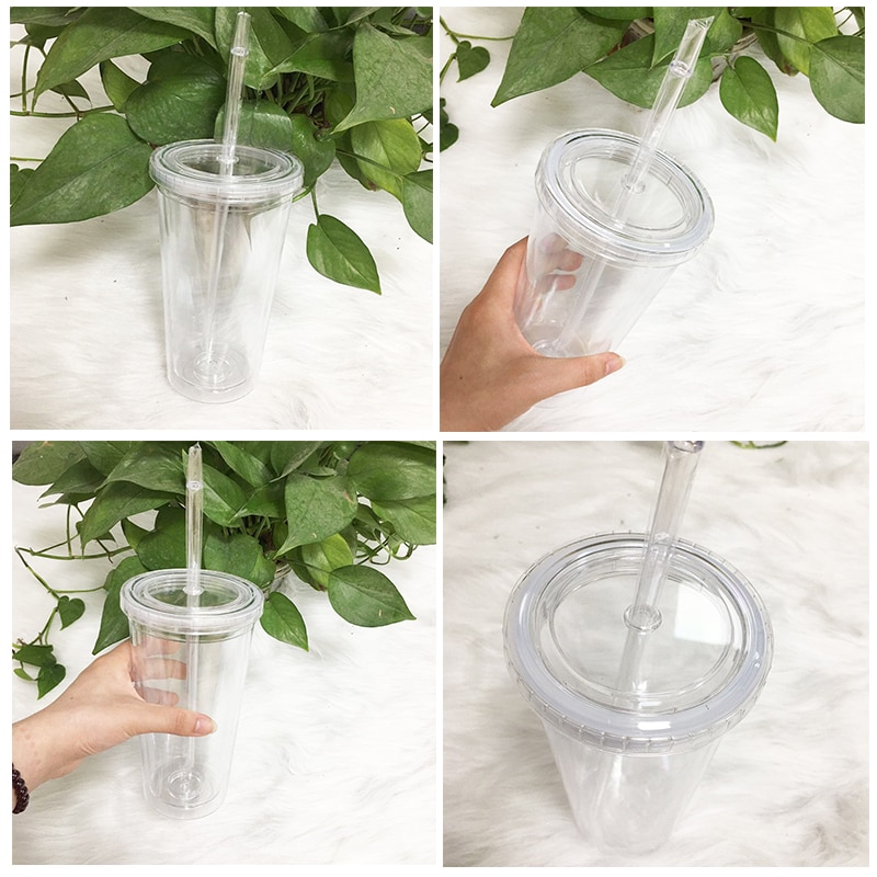20oz vandflaske mælketumblere dobbelt væg plastik klar kop med låg halm til børn drinkware kopper