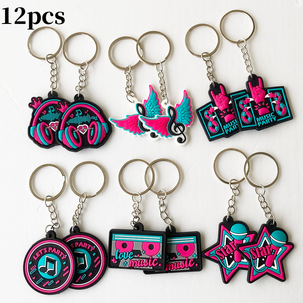 12Pcs Music Party Favors Silicone Music Keychain Musical Note Keychain Roll Themed Keychains 80s 90s Music Themed Party Supplies: MINT GREEN