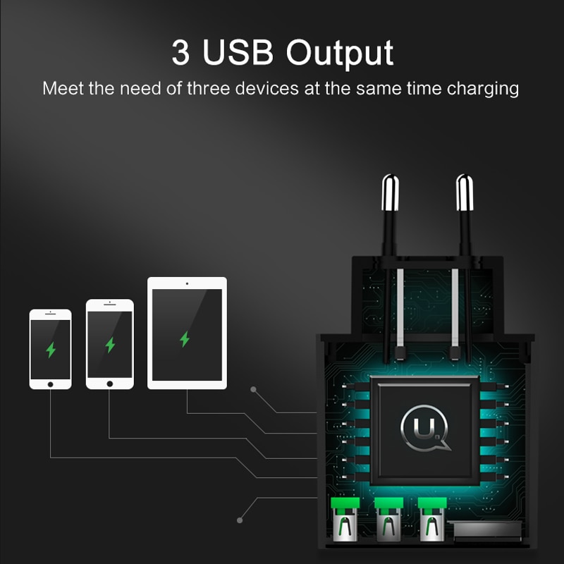 Usams 3 Usb Telefoon Oplader Mobiele Telefoon Oplader Led Display Max 3A Eu Wall Charger Voor Iphone Samsung Xiaomi Charger usb Adapters