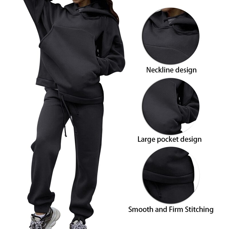 LOOZYKIT survêtements à capuche 2 pièces ensemble sweat + pantalon femmes Sport costume printemps et automne ample solide Cocor vêtements de Sport