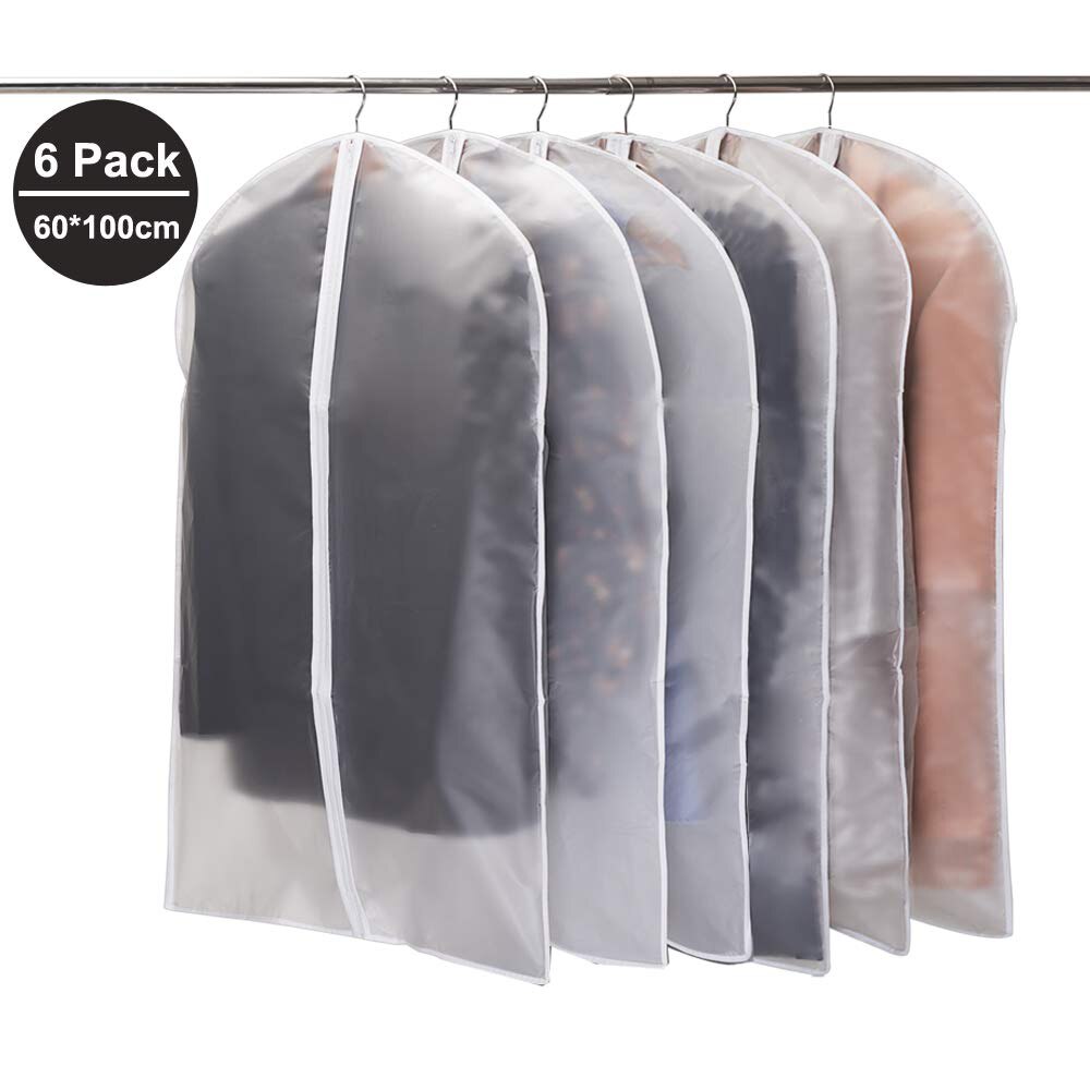 6pcs/set Transparent Clothing Covers Garment Suit Dress Jacket Clothes Coat Dustproof Cover Protector Travel Bag Dust Cover: white 60X100-6pcs