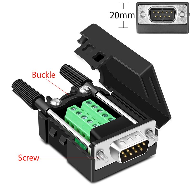 DB9 Connector RS232 Mannelijke/Vrouwelijke D-SUB 9 Pin Plug RS485 Breakout Terminals 21/24 Awg Wire Solderless Com Connectors DB9: Male Screw 20mm