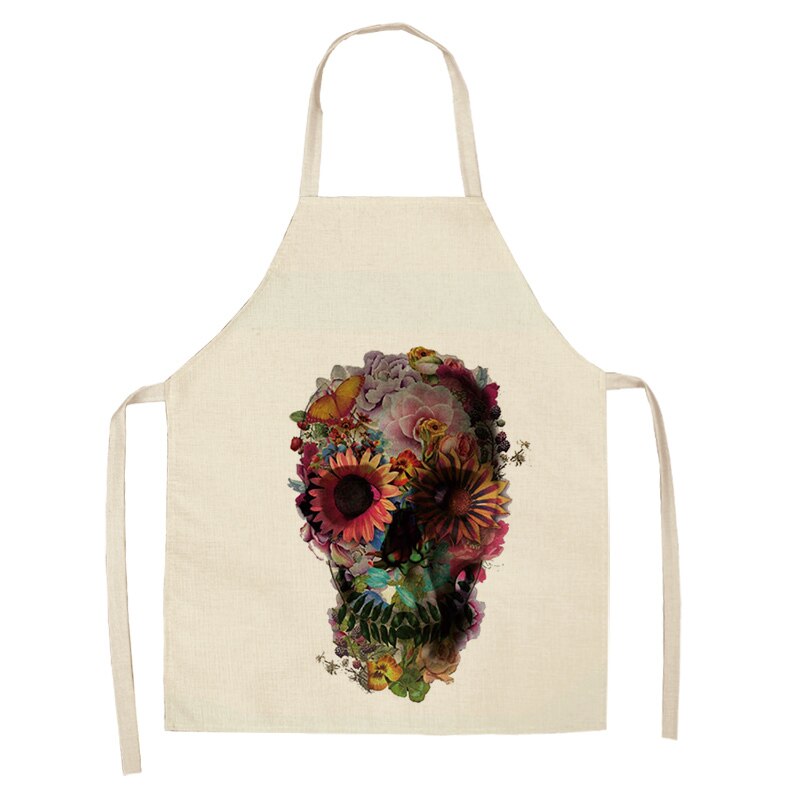 1Pc Skull Pattern Kitchen Chef Apron for Cooking Sleeveless Cotton Linen Aprons Adult Bibs Home Cleaning Accessories 53*65cm: P