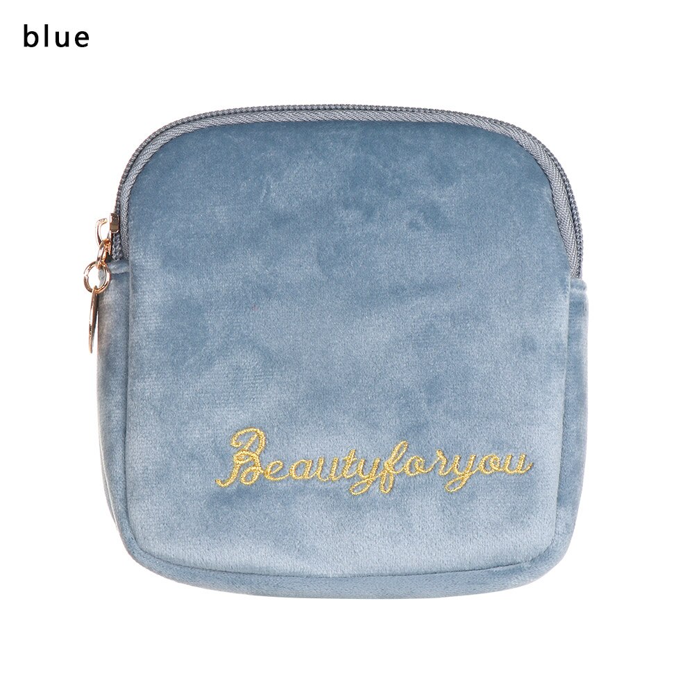 1PC Sanitary Napkin Storage Bag Canvas Pad Makeup Bag Coin Purse Jewelry Organizer Credit Card Pouch Case Tampon Packaging: A-blue