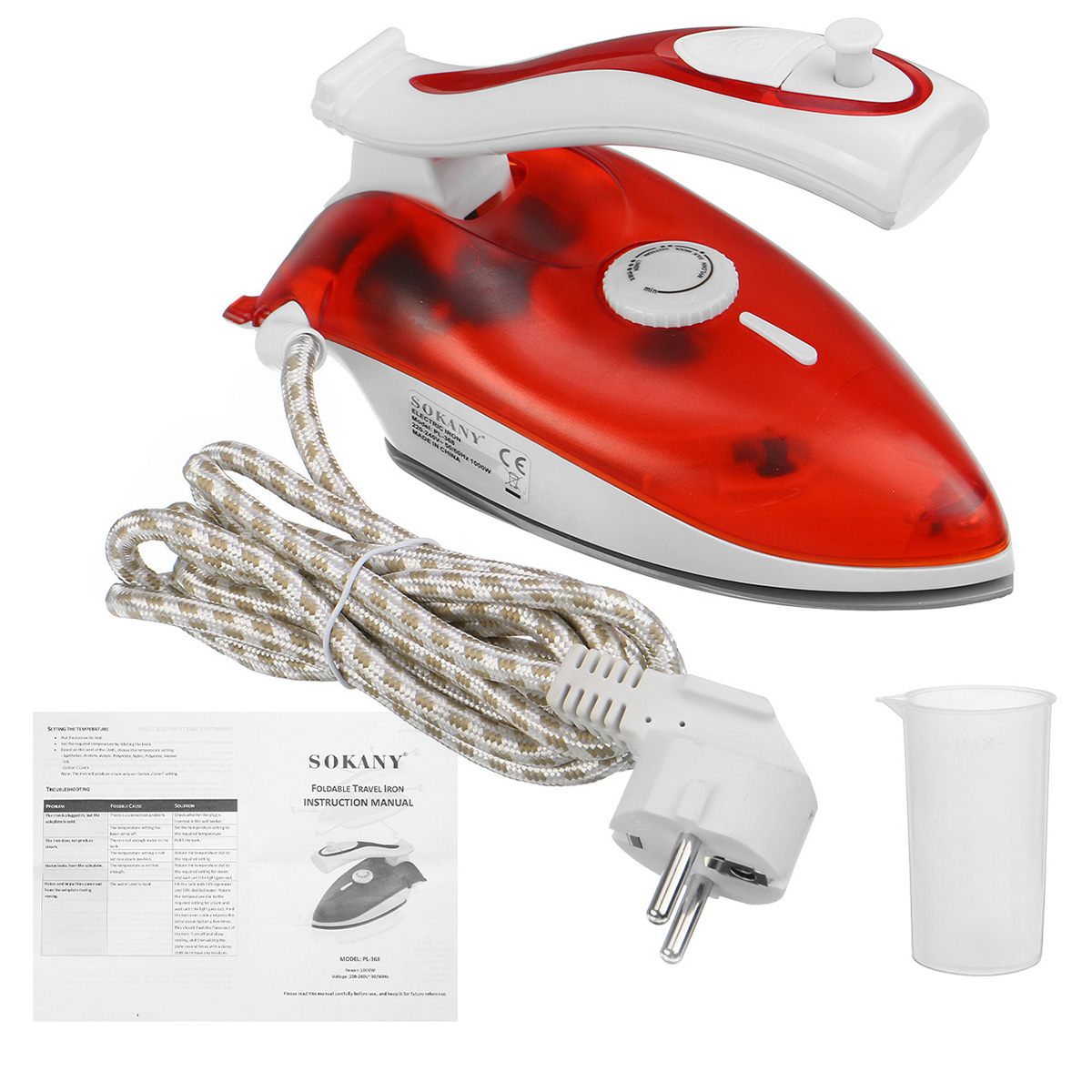 1000W Electric Iron Portable Steam Iron 5 Speed Adjustment Clothes Ironing Steamer for Home Travel Spray Generator EU Plug: Red