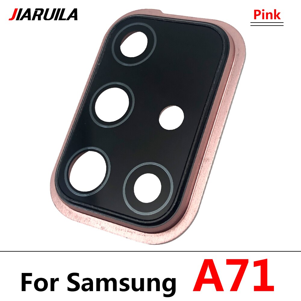 Housing Back Camera Glass Lens With Cover Frame Holder For Samsung A71 Glass Lens Circle Cover With Adhensive Glue + Repair Tool: A71 Pink With Frame