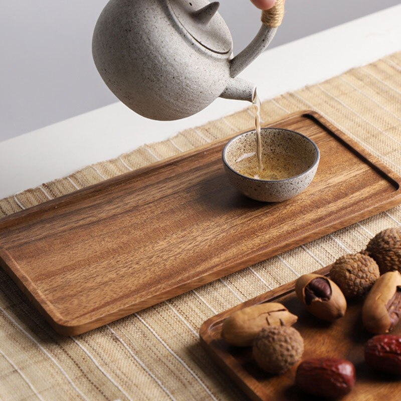 Musowood Acacia Rectangle Wooden Tea Tray Serving Table Plate Snacks Food Storage Dish for Hotel Home Serving Tray