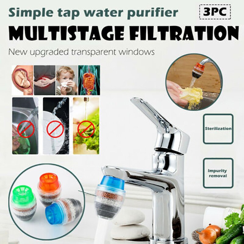 1pc Household Kitchen Home Carbon Faucet Mini Tap Water Clean Filter Water Purifier Activated Carbon Multilayer Water Filter
