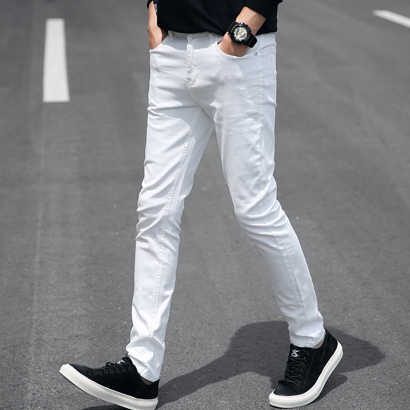 White Jeans Men Ripped Straight Trend Ripped Broken Stretch Distressed Casual Denim Trousers Jeans for Boys Hip Hop Pants: 33