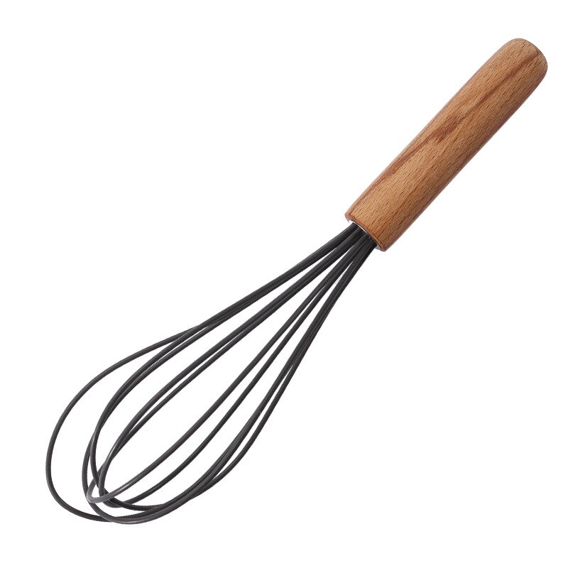 Silicone Wooden Handle Egg Beater 10 Inch Wooden Handle Manual Kitchen Mixer Household Baking Tools: gray