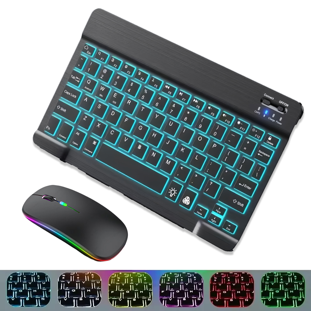 Tastatur- und Maus-Set, Bluetooth-Tastatur + kabellose Bluetooth/2,4 G-Maus, RGB-Tastatur mit Hintergrundbeleuchtung, wiederaufladbare Tastatur