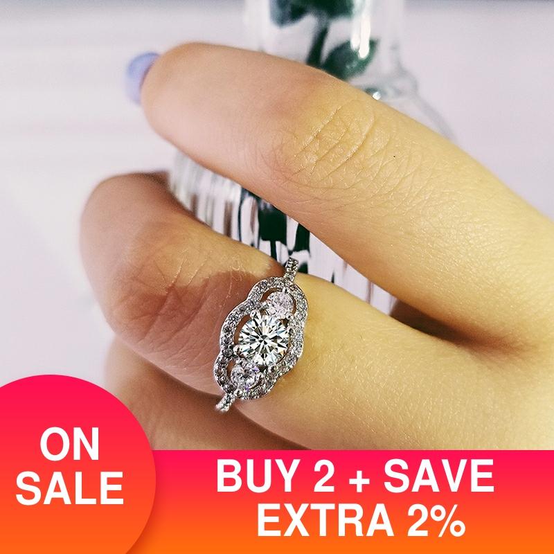 Originale ægte sølvfarvede ringe tre sten forlovelsesring til kvinder luksus jule anel smykker  r1406