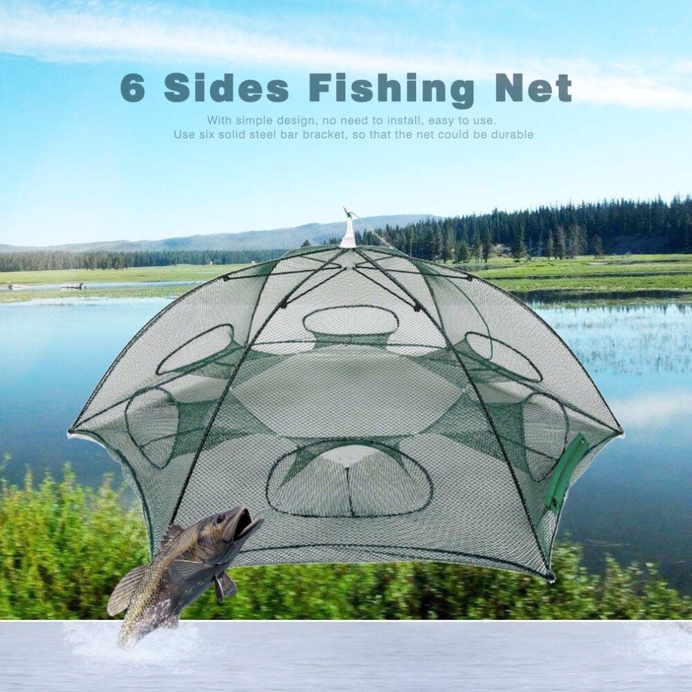 Hand-casting Automatic Fishing Net Shrimp Cage Nylon Foldable Crab Fish Trap Cast Netting Cast Folding Fishing Network 6 Holes