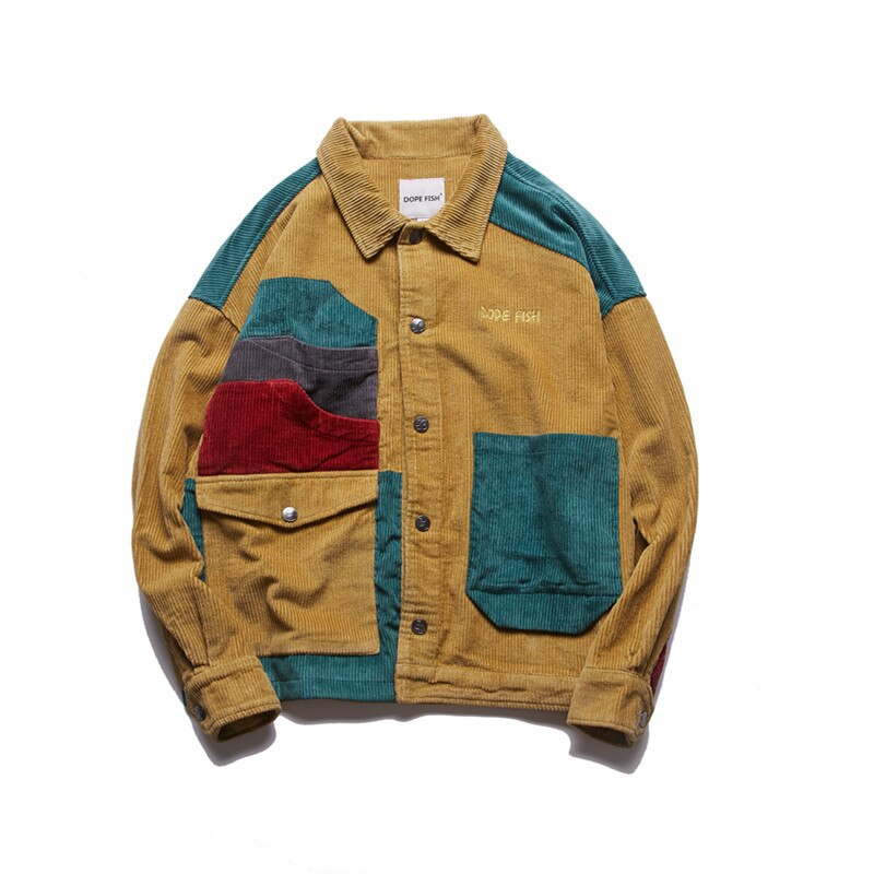 ICPANS hombres Hip Hop PANA chaqueta Retro Color bloque chaqueta camisa Streetwear Harajuku Multi bolsillos chaquetas Reggae otoño: M