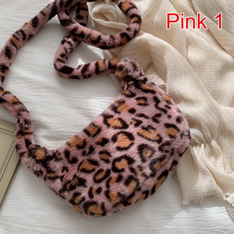 Bolso de hombro esponjoso para mujer, bolsa de hombro con estampado de leopardo, cebra, cuadros, corazón de amor, suave, de felpa, cálido,: A-6