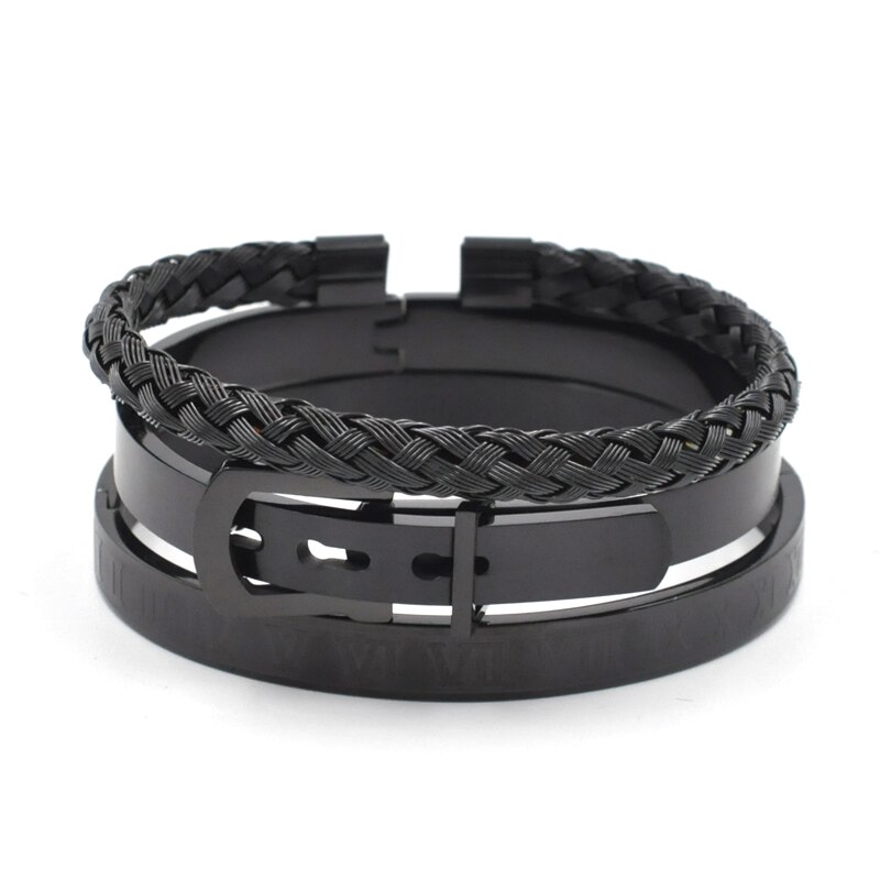Królewskie cyfry rzymskie bransoletki i bransolety bransoletka kochanka bransoletka męska dla mężczyzn bransoleta ze stali nierdzewnej prostokąt Pulseira: 3 pcs black color