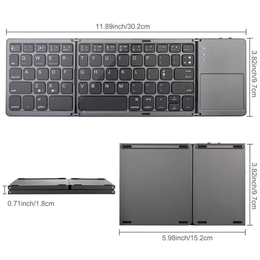 Mini Foldable Bluetooth Keyboard with Touchpad Pocket Size Portable Slim Keyboard Rechargable Battery for iOS Android Windows PC