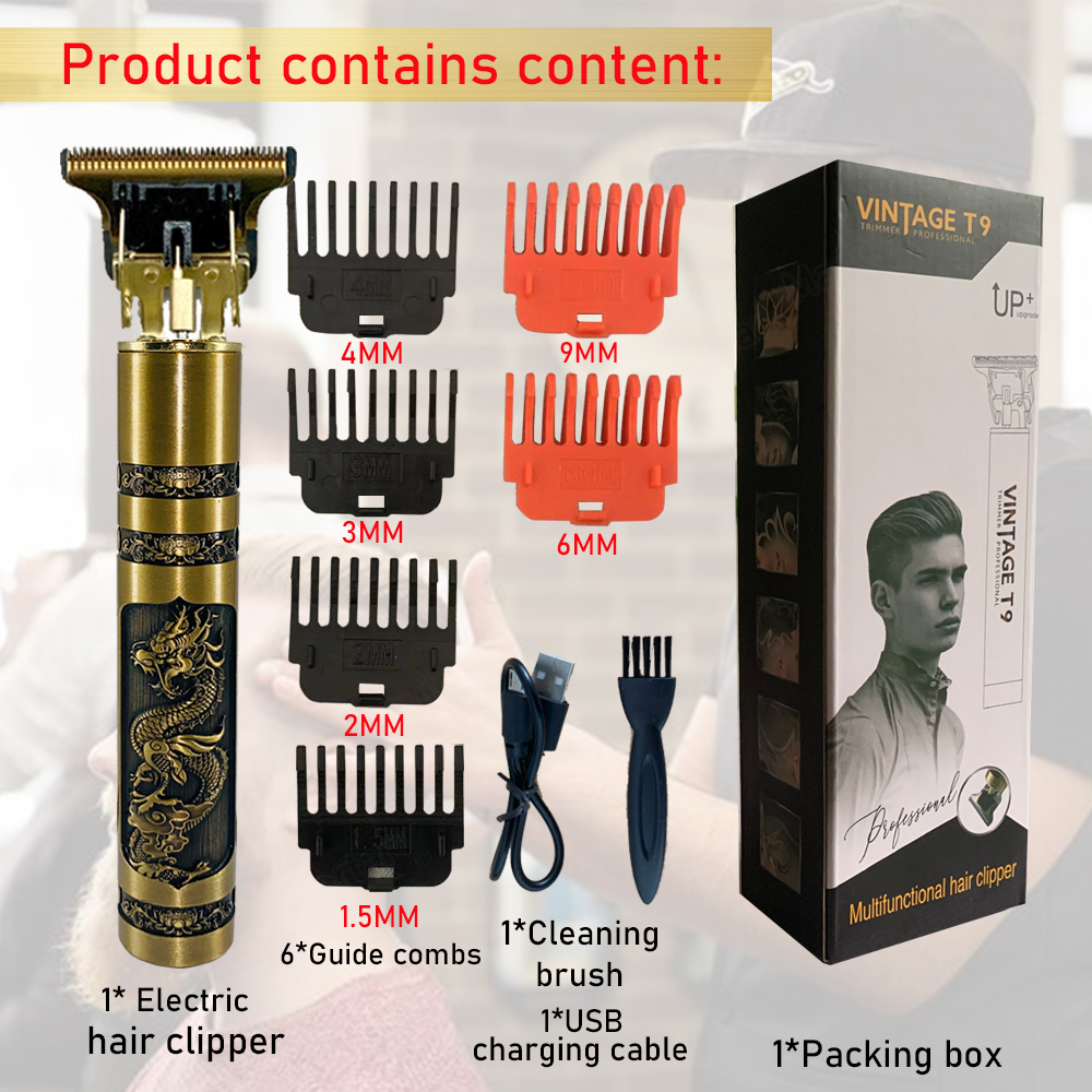 2022 T9 Hair Clipper Limit Comb 6MM 9MM Haircut Machine Shaving Cutting Vintage T9 Machine Beard Trimmer for Men: dragon hn 69