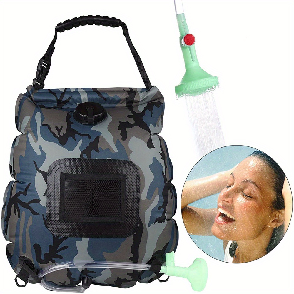 Sac de douche solaire, 5 gallons/20L, chauffage solaire, sac de douche de camping haut de gamme, eau chaude avec température 45 ° C Tuyau amovible marche/arrêt S